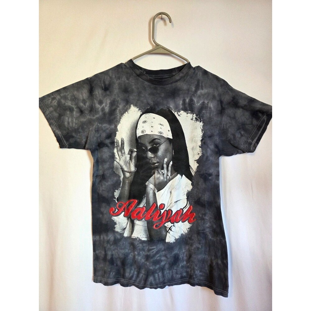 Aaliyah Graphic T-Shirt Black Gray Tie Dye Style Tee Size Medium